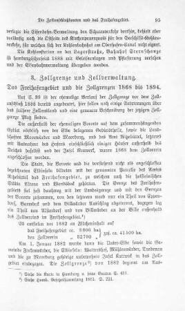 Das Freihafengebiet und die Zollgrenzen 1868 bis 1894.