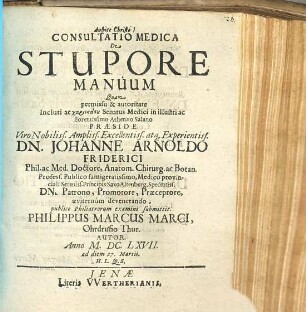 Consultatio Medica De Stupore Manuum