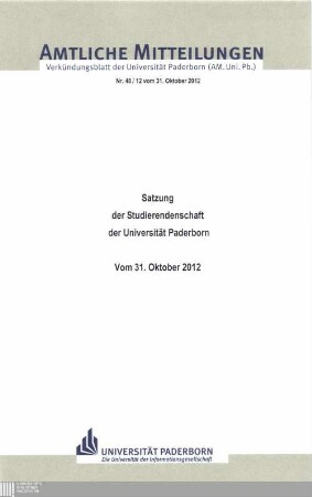 Satzung der Studierendenschaft der Universität Paderborn : vom 31. Oktober 2012