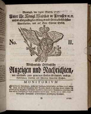 No. 11. Montags, den 14ten Martii, 1757.