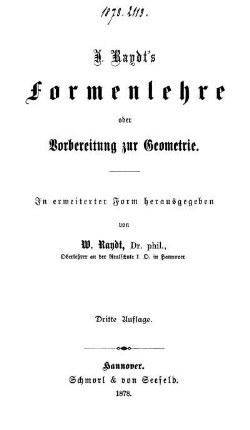 J. Raydt's Formenlehre oder Vorbereitung zur Geometrie