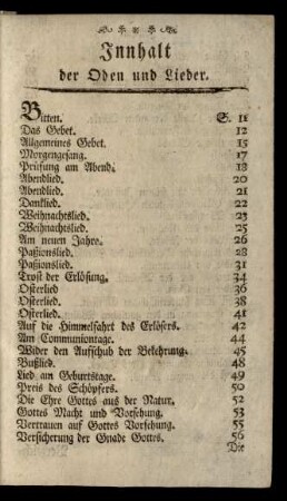 Innhalt der Oden und Lieder