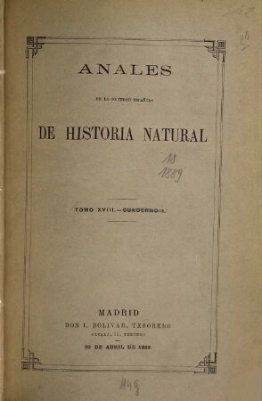 Anales de la Sociedad Española de Historia Natural, 18. 1889