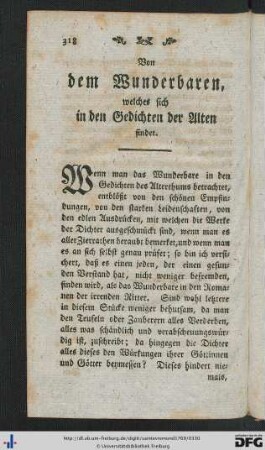 Von dem Wunderbaren, welches sich in den Gedichten der Alten findet.