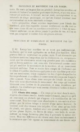 Production et modifiention du mouvement par les forcees, des résistanees passives, étude des machines á l'état de mouvement non uniforme.