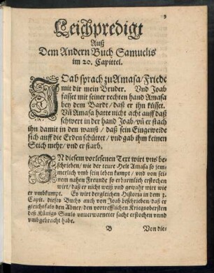 Leichpredigt Auß dem Andern Buch Samuelis im 20. Capittel.
