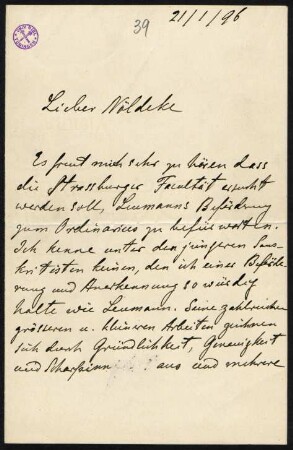 Brief 39: 21.01.1896
