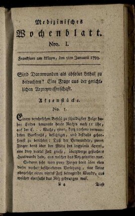 Nro. I. Frankfurt am Mayn, den 5ten Januarii 1793. - Nro. IV. Frankfurt am Mayn, den 26ten Januarii 1793.