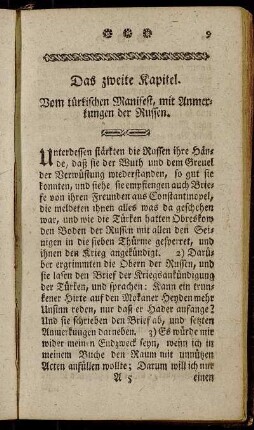 Das zweite Kapitel. Vom türkischen Manifest, mit Anmerkungen der Russen.