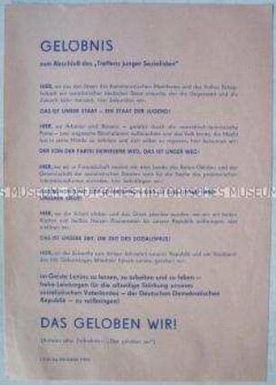 Flugblatt mit dem Gelöbnis der Teilnehmer des "Treffens junger Sozialisten" 1969