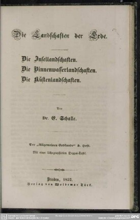 Die Landschaften der Erde. Die Insellandschaften. Die Binnenwasserlandschaften. Die Küstenlandschaften