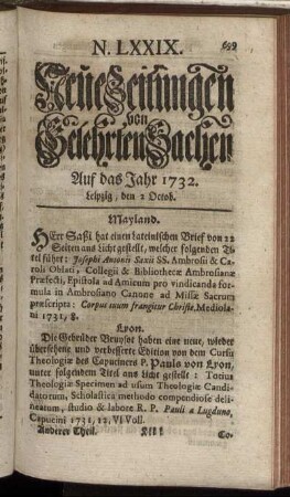 N. LXXIX. Leipzig, den 2 Octob. - N. LXXXVII. Leipzig, den 30 Octob.