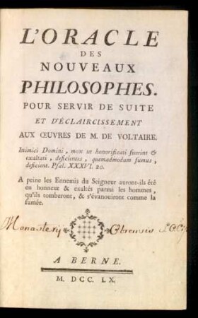 [Hauptbd.]: L'Oracle Des Nouveaux Philosophes