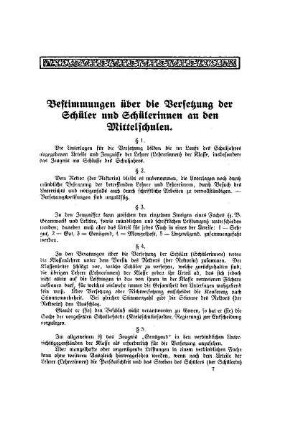 Bestimmungen über die Versetzung der Schüler und Schülerinnen an den Mittelschulen