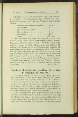 Chemische Retouche als Grundlage für weitere Bearbeitung des Negativs