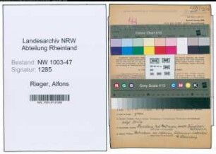 Entnazifizierung Alfons Rieger , geb. 12.08.1899 (Lehrer)