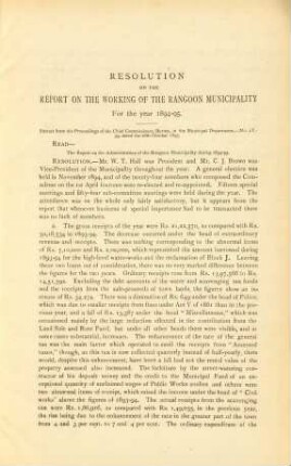 Resolution on the report on the working of the Rangoon municipality for the year 1894-95
