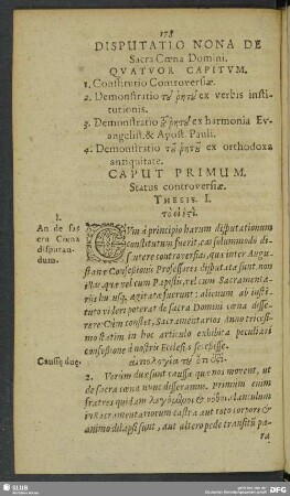 Disputatio Nona De Sacra Coena Domini. Quatuor Capitum
