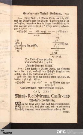Cap. XXVI. Müntz-Resolvirung, Cassir- und Wechsel-Rechnung.