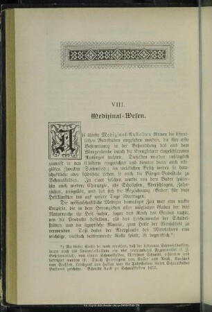 VIII. Medizinal-Wesen