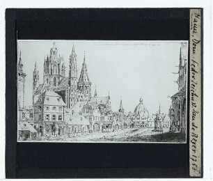 Mainz, Dom,Beyer, Ansicht des Mainzer Doms und Marktes, 1753 (Zeichnung) (unidentifiziert)