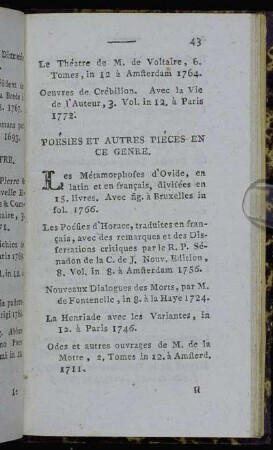 Poésies et Autres Piéces en ce Genre. - Romans.