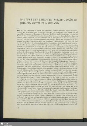 Im Sturz Der Zeiten Ein Unzeitgemässer: Johann Gottlieb Naumann