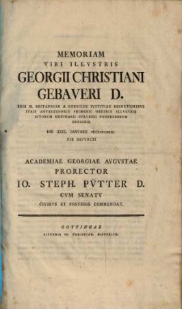 Memoriam Georgii Chr. Gebaueri commendat