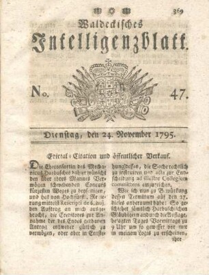No. 47, Dienstag, den 24. November 1795