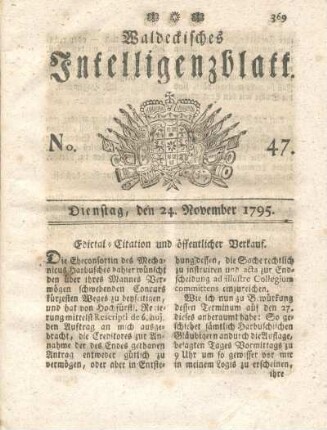 No. 47, Dienstag, den 24. November 1795