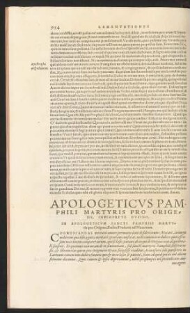 Apologeticus Pamphili Martyris Pro Origene, Interprete Rufino.