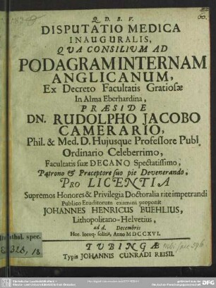 Disputatio Medica Inauguralis, Qua Consilium Ad Podagram Internam Anglicanum