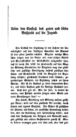 Ueber den Einfluß des guten und bösen Beispiels auf die Jugend
