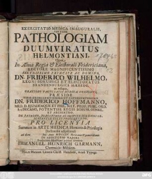 Exercitatio Medica Inauguralis, Sistens Pathologiam Duumviratus Helmontiani