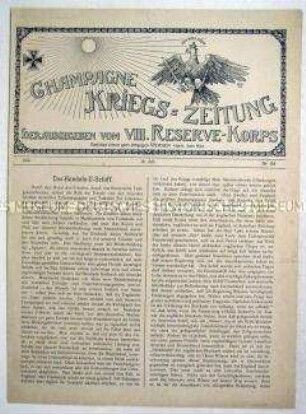 Kriegszeitung des VIII. Reserve-Korps von der Westfront u.a. zum Seekrieg