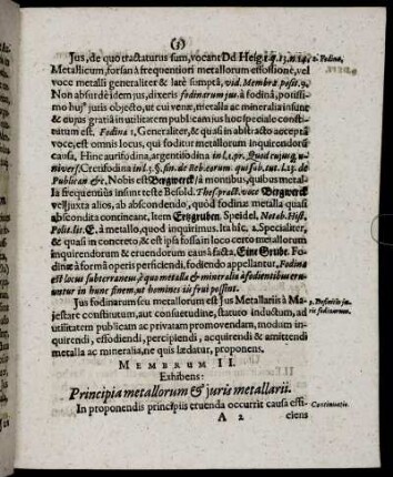 Membrum II. Exhibens: Principia metallorum & iuris metallarii