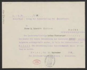 Brief an B. Schott's Söhne : 11.09.1915