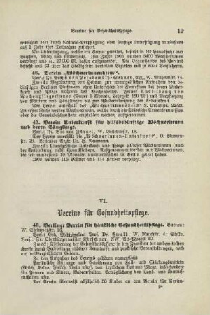 VI. Vereine für Gesundheitspflege