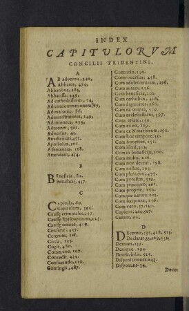 Index Capitulorum Concilii Tridentini.