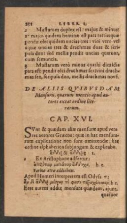 De Aliis Quibusdam Mensuris, quarum mentio apud autores extat ordine literarum. Cap. XVI.