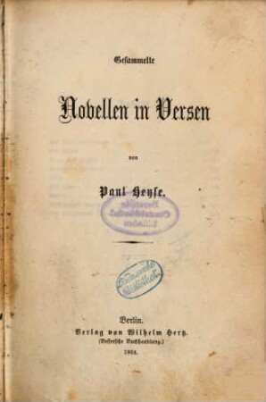 Gesammelte Novellen in Versen