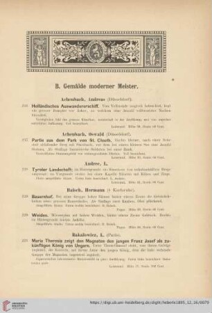 B. Gemälde moderner Meister (Nr. 216 - 326)