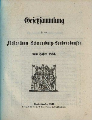 Gesetzsammlung für das Fürstenthum Schwarzburg-Sondershausen. 1863, 1863