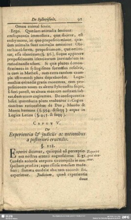 Caput V. De Experientia et judiciis ac notionibus a posteriori eruendis