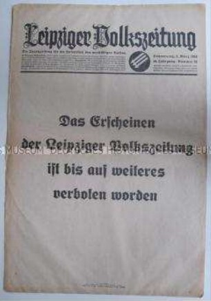 Sonderausgabe der "Leipziger Volkszeitung" mit der Bekanntgabe des Erscheinungsverbots