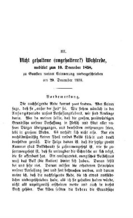 Nicht gehaltene (ungehaltene?) Wahlrede, meditirt zum 10. December 1858, zu Gunsten meiner Erinnerung niedergeschrieben am 29. December 1858
