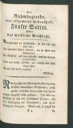 Fünfte Satire. Ueber das weibliche Geschlecht