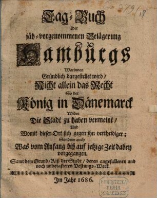 Tag-Buch der jäh vorgenommenen Belagerung Hamburgs