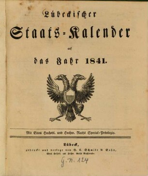 Lübeckischer Staats-Kalender : auf d. Jahr .... 1841