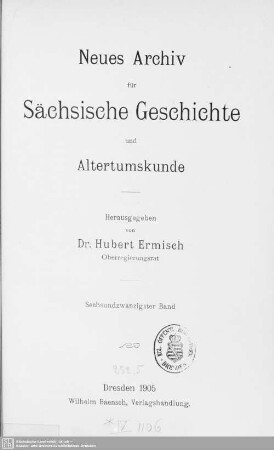 26.1905: Neues Archiv für sächsische Geschichte
